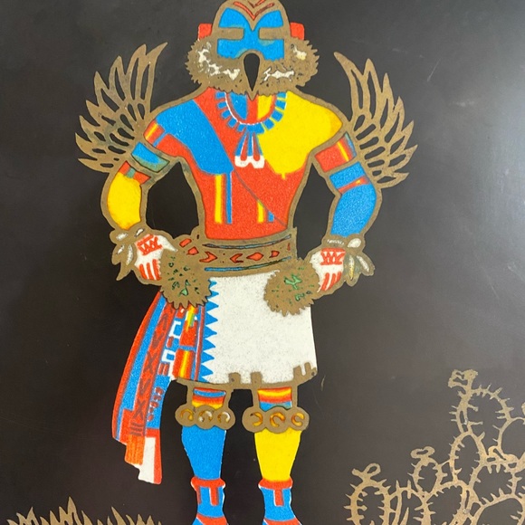 VTG 1960’s Courac Of Monterey Hopi Hummingbird Kachina Doll Brass Inlay Plate - Picture 9 of 15